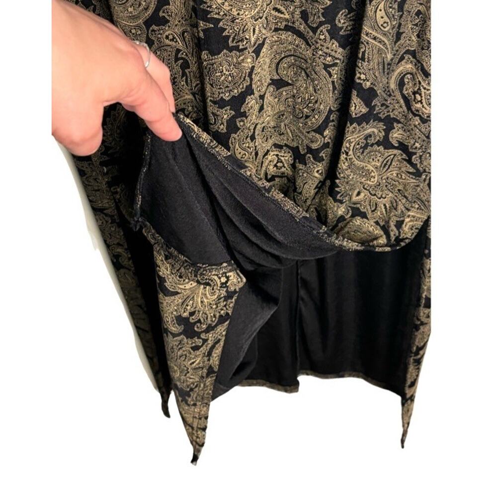 Susan Lawrence Paisley Maxi Dress Size Large Vintage Black Gold Short Sleeve NWT - Picture 2 of 6